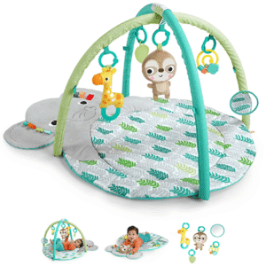 BRIGHT STARTS HUG 'N CUDDLE ELEPHANT ACTIVITY BABY GYM Y TUMMY TIME PLAY MAT CON JUGUETES PARA LLEVAR, VERDE RECIÉN NACIDO+