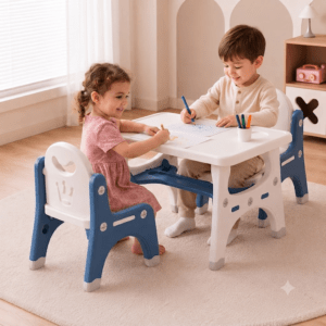 JUEGO DE 1 MESA Y 2 SILLAS INFANTIL BLANCO AZUL
