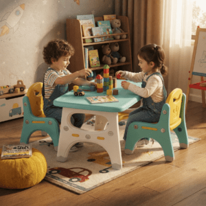 JUEGO DE 1 MESA Y 2 SILLAS INFANTIL VERDE AMARILLO