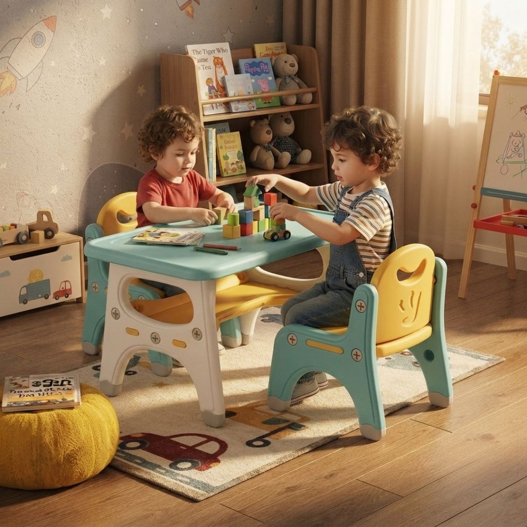 JUEGO DE 1 MESA Y 2 SILLAS INFANTIL VERDE AMARILLO